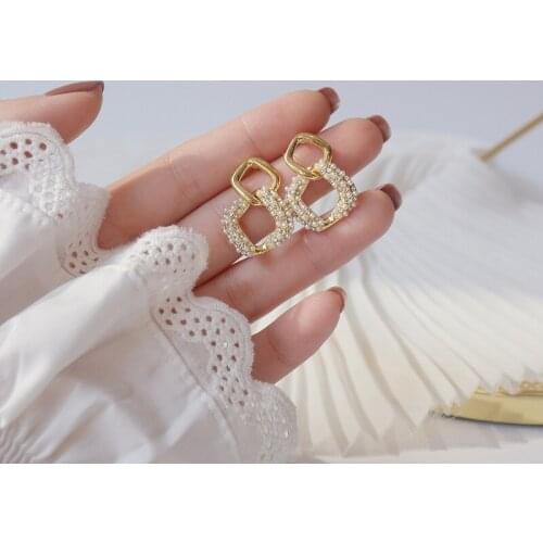 2020 New Fashion Womens Earrings Sweet Geometry Square Simulated Pearl Drop Earrings for Women Bijoux Korean Girls Gift Jewelry