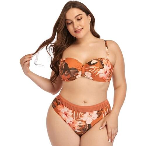 2021 Summer Womens Large Size Bikini Split Swimsuit the fat girl Sexy Fashion Beachwear Two Piece printing briefs swimsuit