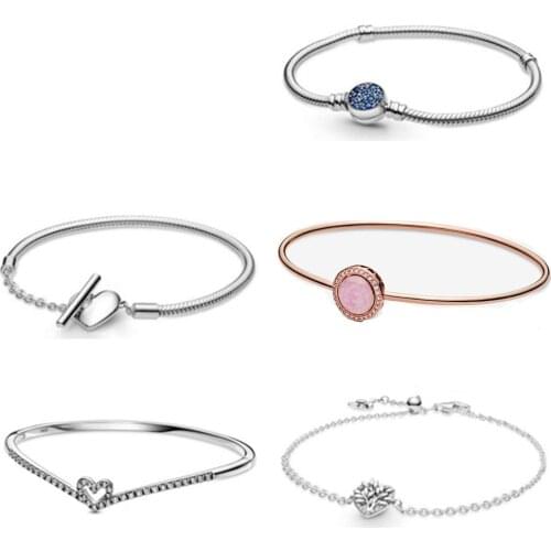 2021 NEW 100% 925 Sterling Silver Valentines Day Limited Collection Chain Bracelet Fit Women Original Fashion Jewelry Gift