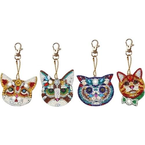 4pcs DIY Keychain Diamond Painting Special-shaped Full Drill Cat Ornament Embroidery Cross Stitch Jewelry Pendant Keyring