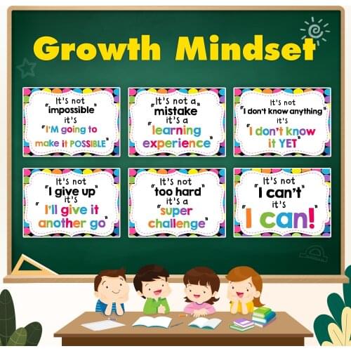 6Pcs/Set English A4 Plastic Big Card Growth Mindset Educational Poster Toys For Children Classroom Decoration Growth Thinking