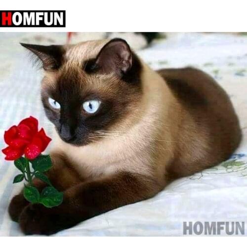 HOMFUN Full Square/Round Drill 5D DIY Diamond Painting "Animal cat flower" Embroidery Cross Stitch 5D Home Decor Gift A17095