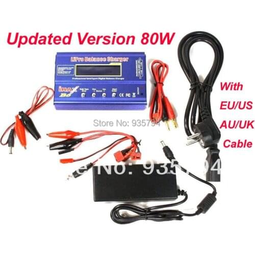 Free shipping Upgrade to 80W Digital 1-6S Lipo NiCd NiMh Life A123 Battery IMAX B6 Balance Charger with AC POWER 12V 5A Adapter