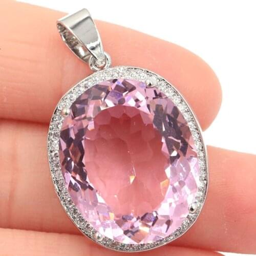 34x21mm Big European Design Jewelry Set Created Pink Kunzite For Womans Dating Fine Jewelry Silver Earrings Pendant