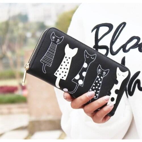Long Wallet Women Purses Cartoon Cat Womens Wallet Fashion Coin Purse Card Holder Wallets Female Clutch Money Bag PU Wallets