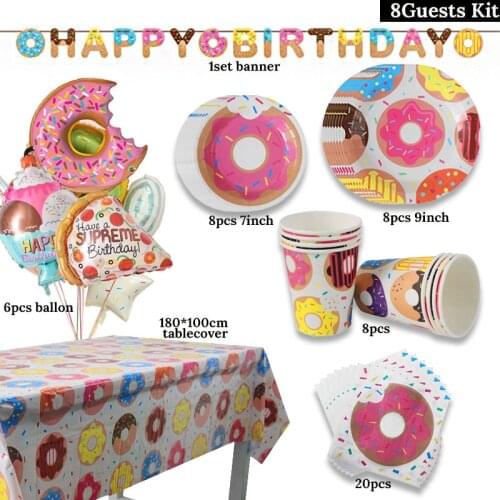 Donut Grow Up Theme Paper Cups Plate Birthday Party Candy Ballons First Birthday Party Decoration Ice Cream Party Supplies