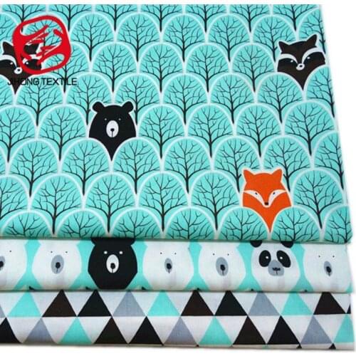Fox Cartoon Bear Triangle Printing Cotton Twill For Green Patchwork Fabric By 1 Meter Handmade Sewing Pillow Tablecloth Material
