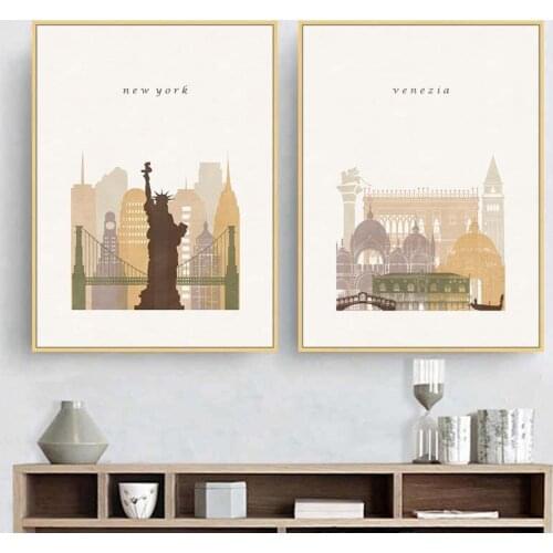 World City Landscape Canvas Painting New York Paris Sydney Wall Art Posters Prints Nordic Minimalist Pictures for Living Room