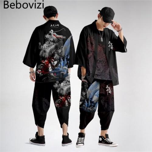 Japanese Kimono Cardigan Yukata Haori Men Traditional Anime Dragon Print Zhao Zilong Samurai Shirt Fashion Casual Cosplay Jacket