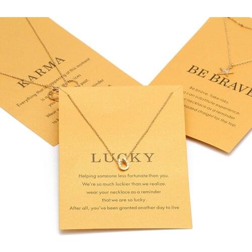 Wish Card Fashion Star Cricle Horseshoe Pendant Necklace For Women Gold Color Make a Wish Collier Bijoux Jewelry Gift EY1575