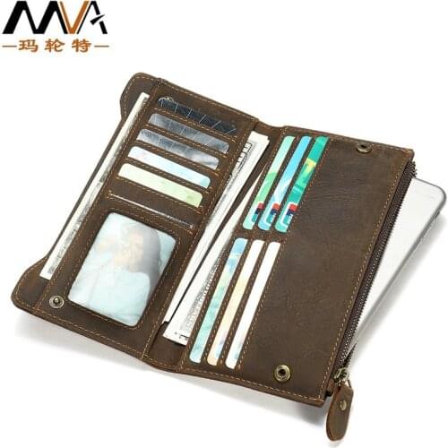 Leather Wallet Cowhide Mens Wallet Leather Bank Card Wallet Rfid Retro Crazy Horse Leather Wallet Long Wallet