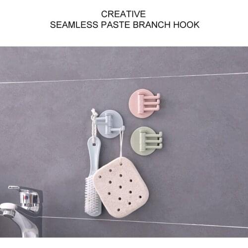 Creative Seamless Paste 3 Branch Rotating Hook Kitchen Bathroom Home Wall Hook