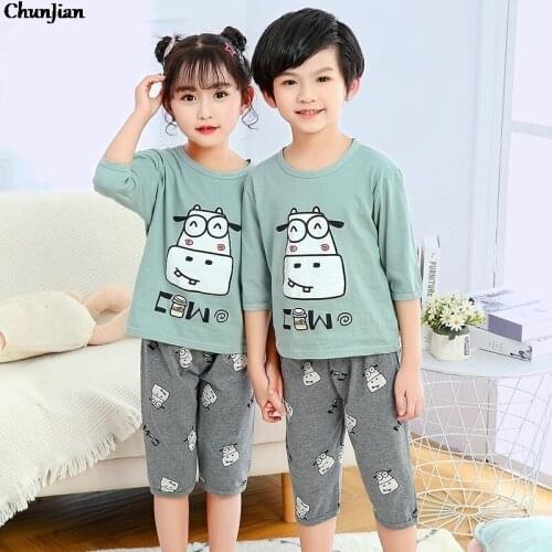 Summer Cow Pajama Sets Children Animals Pijamas Girl Pajamas Teenage Boys Sets Totoro Pajamas for 2-14T Teens Cotton Sleepwear