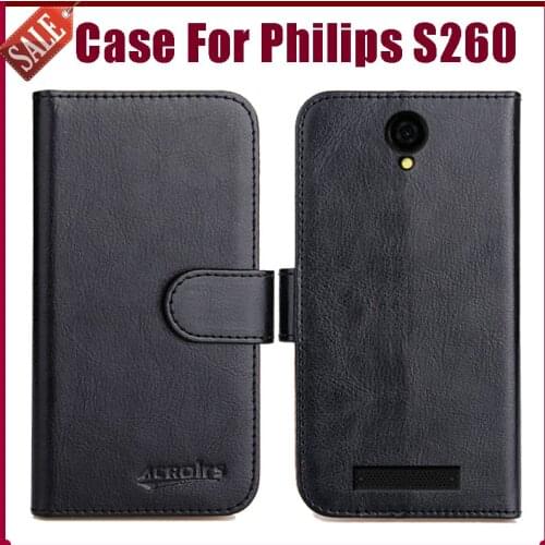 Hot! Flip Soft Leather Case For Philips S260 Case 5.45" 6 Colors Phone Wallet Cover Stand Function Credit Card Slots