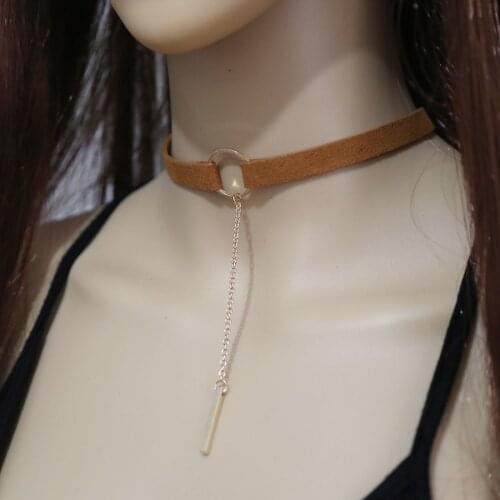 European Style Fashion Black Brown Velvet Leather Choker Necklace Long Chain Pendant Short Necklaces Women Girls Jewelry