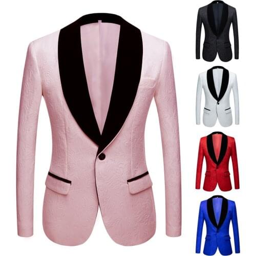 Fashion Red pink black white blue Mens Patterned Suit Slim Fit Groomsmen Tuxedos Blazers For Wedding shawl collar suit Jacket