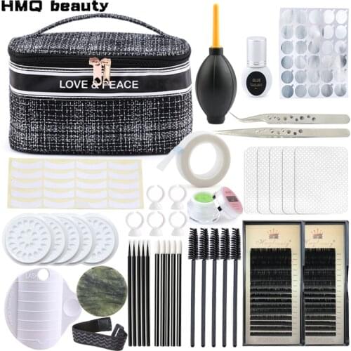 Eyelash Extension Training Kit Practice Model Head Tweezer Ring Brush Eye Pad Glue Grafting Eyelash Tools Lash Tool Set With Bag
