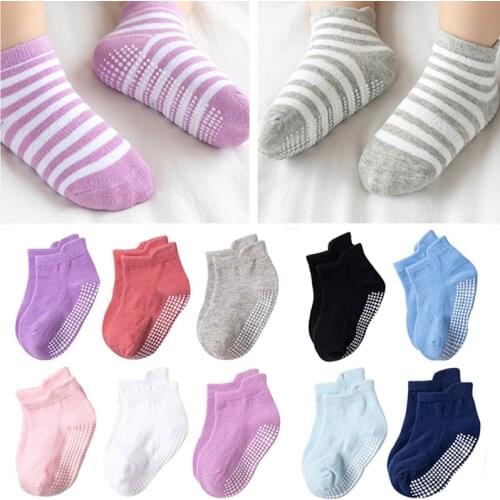 6 Pairs 0-5Years Anti-slip Non Skid Ankle Socks With Grips For Baby Toddler Kids Boys Girls All Seasons Cotton Socks 2021 New