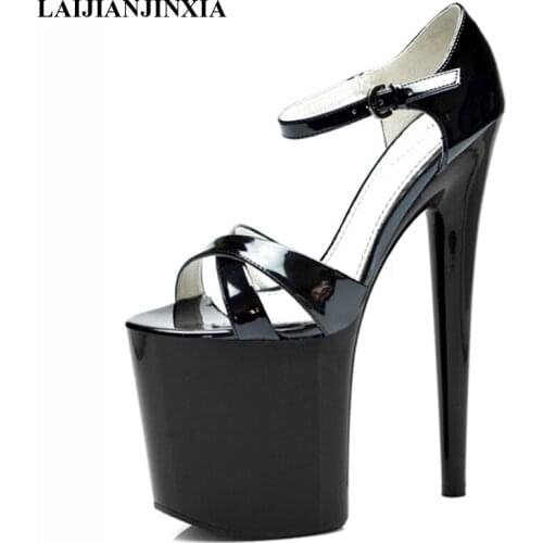New Limited Edition Super Sexy High Heel Shoes Open Toe Black Heels Strappy Sandals 20CM High Heel Dance Shoes