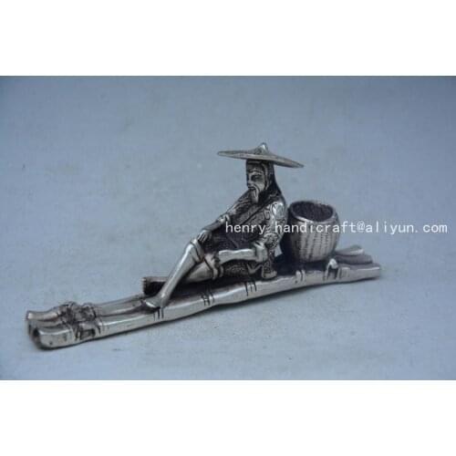 Rare Ming Dynasty Silver Fisherman statue,with mark,Best collection&Decoration,Free shipping