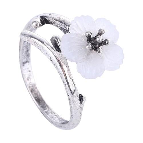 Retro Shell Flower Branch Ring Adjustable Fashion Cherry Flower Ring for Women