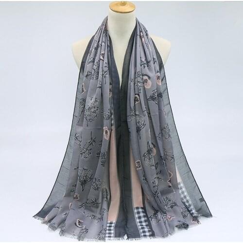 Fashion Mercerized cotton printing floral scarf fringe shawl women muslim hijab scarves 2020 new spring style