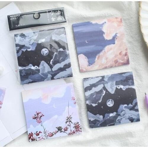 School Office Supplies 90 Sheets/pack Oil Painting Collection N Times Sticky Note Memo Pad Self-sticky Paper Sticker Message