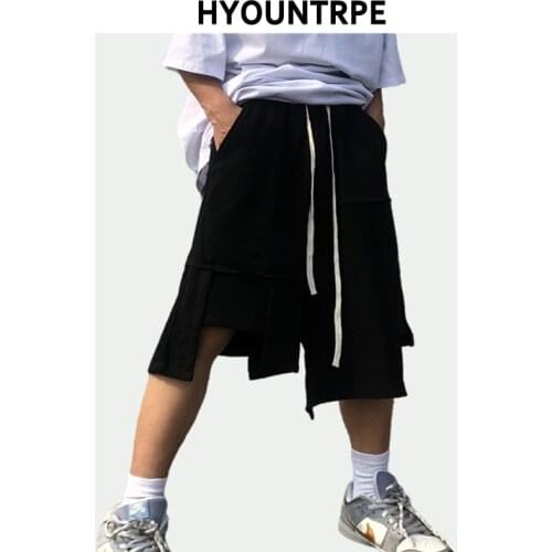 Mens Shorts Hip Hop Irregular Dislocation Stitching Sweat Shorts Unisex Elastic Waist Loose Sports Shorts Casual Mens Shorts