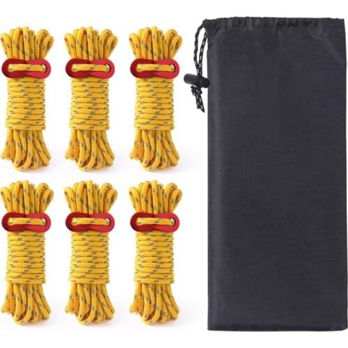 6pcs Reflective Paracord Tent Wind Rope Cord Lanyard 3mm 13ft Rope Tensioner Set Survival Camping Equipment Tent Accessories