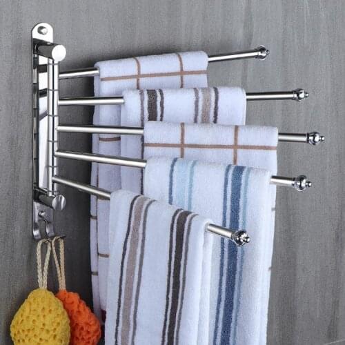 2/3/4/5 Rod Bathroom Multi-bar Towel Rack Wall Mounted Rotating Punch-free 180 Degree Bathroom Bath Towel Hanger Holder Stand
