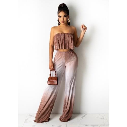 2021 New Arrival Famous Brand 2 pcs Women Set Print Draped Slash Neck Short Tops Long Pants Summer Sexy Outfits
