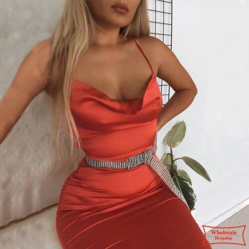 NEW Women Sexy Strap satin red sexy bodycon long dress backless summer lace up white party dress Elegant gold maxi beach dress