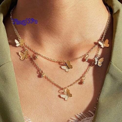The New Gold Chain Butterfly Pendant Necklace Womens Statement Collar Bohemian Beach Jewelry Gift Vintage Choker