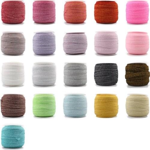 1PC=50Y 5/8"=15MM OEM Highly-flexible Elastic Glitter Velvet Ribbon Ornaments Solid Metallic Nylon Band for Hair Accessories