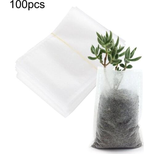 100 Pcs Garden Plant Pots Planters Grow Bags Round Non-woven Fabric Pouch Root Container