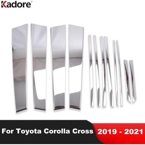 Window Center Pillar Cover Trim For Toyota Corolla Cross 2019 2020 2021 Stainless Steel Post Strip Car Styling Accessories 12pcs