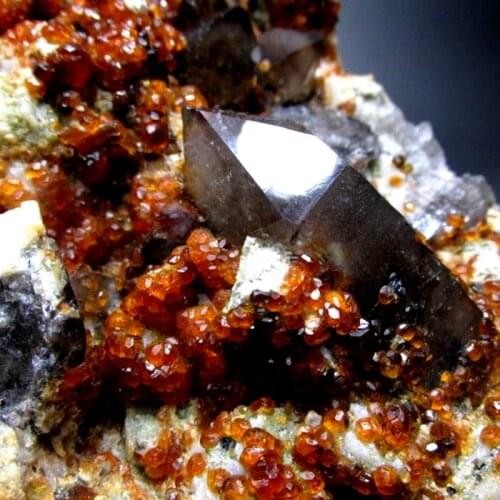1277g Smoky Quartz+Spessartine Garnet on Feldspar Matrix - crystals and stones healing Mineral specimen Home Decor feng shui