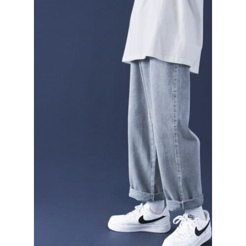 2021 Denim jeans mens straight loose wide-leg pants autumn trousers trend all-match pants brand teenager harem pants