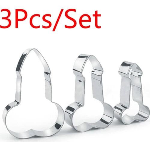 3Pcs/Set 3D Stainless Steel Sexy Penis Cookies Cake Tools Dick Fondant Mold Baking Cake Decor Birthday Party Baking Moulds