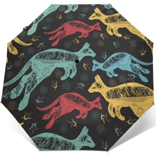 Automatic Umbrella Vintage Kangaroo Double Exposure three-fold umbrella women men rain umbrella