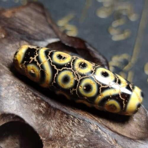 Tibet Old Agate Beads Dark Yellow 18 Eyes DZI 12.5*39.8mm Agate Beads Men&Women Jewelry DIY Free Shipping