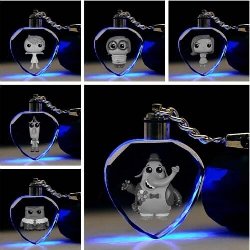 Disney Inside Out Anime Figures Toy Cartoon Heart Products Accessories Customized LED Keychain Light Birthday Gifts