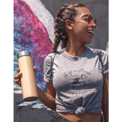 Skip a Straw Save a Turtle T-Shirt Stylish Cotton Aesthetic Tee Summer Kawaii Save The Turtle Slogan Tops quote Grunge Tops