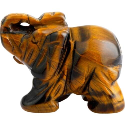 TUMBEELLUWA Tigers Eye Stone Elephant Animal Healing Chakra Specimen Figurine 2