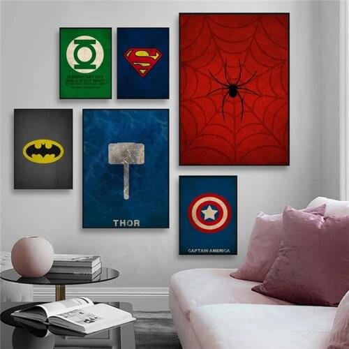 Marvel Superhero Spiderman Thor Canvas Painting Minimalist Vintage Posters Prints Pictures for Living Room Wall Art Decor
