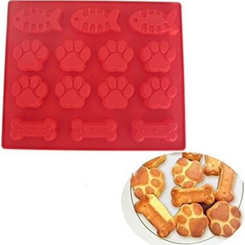 Cat Dog Footprints Bones Fish 3 In 1 Silicone Cake Mold Baking Biscuit Cookie Chocolate Soap Sugar Craft Baking Tool