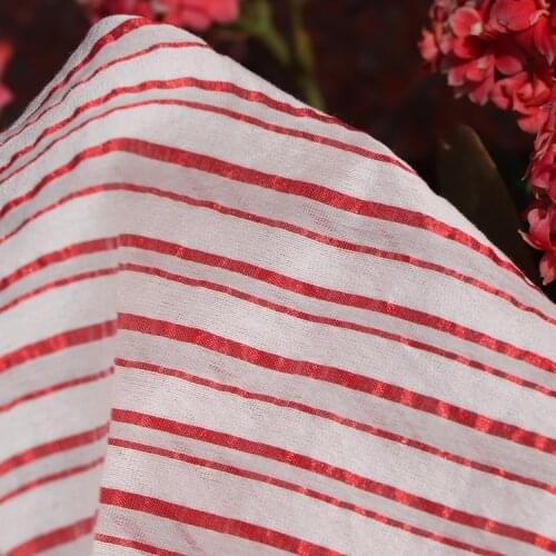 Red Stripe High Quality Natural Silk And Cotton Yarn-dyed Fabric For Sewing Cloth Dresses Robe Summer Thin DIY Handmade Designer