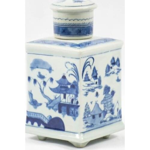 Square Ceramic Tea Pot Old Decoration blue and white porcelain ceramic ginger jar