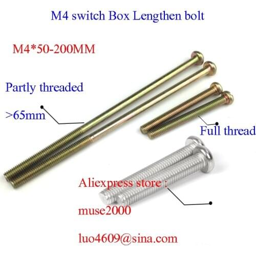 M4 Steel pan head screw bolt 50-200mm Lengthen switch box socket bolt nut set fastener Home DIY modle electrical wall pannel