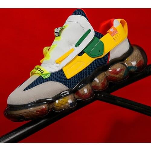 Sneakers Men Platform Running Shoes Fashion Bubble Casual Footwear Mixed Color Outdoor Sport Mens Shoes Breathable Mesh Leather
